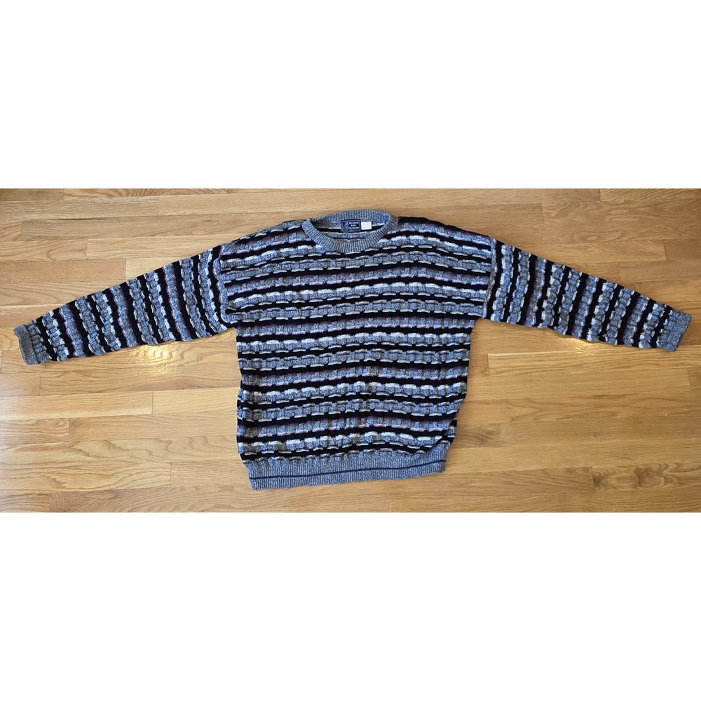 Peconic Bay Traders VTG L Navy Gray Red Cotton Crewneck Pullover Sweater USA